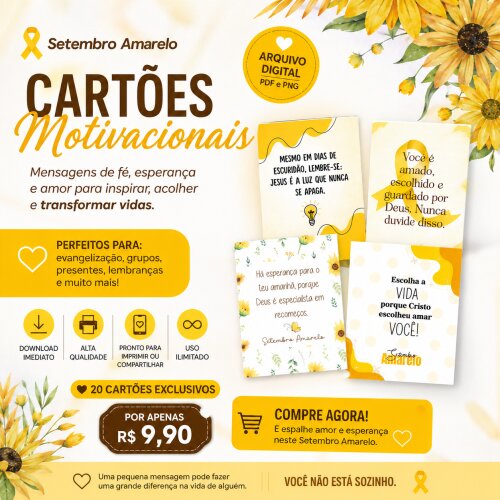 Kit Digital Cartões Motivacionais Setembro Amarelo