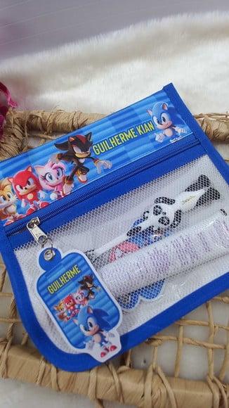 2x Estojo Higiene Bucal Personalizado Sonic Lista Escolar