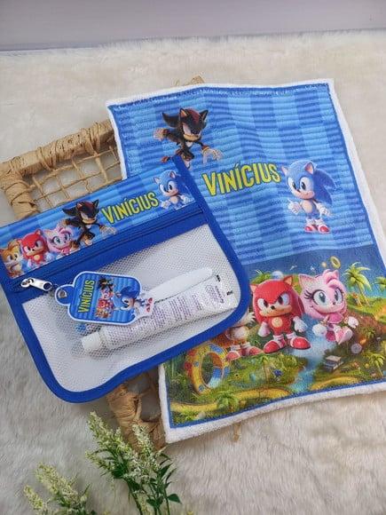 2x Estojo Higiene Bucal Sonic com 2x Toalhinha Personalizada