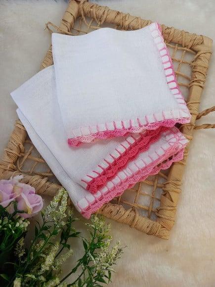 3x Fralda de Boca Crochê 100% Algodão Babita Paninho Bebê
