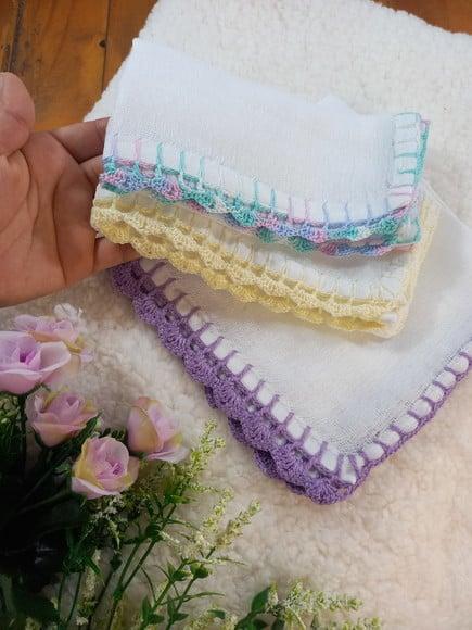 3x Fralda de Boca Crochê 100% Algodão Babita Paninho Bebê
