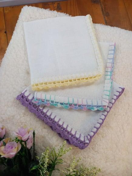 3x Fralda de Boca Crochê 100% Algodão Babita Paninho Bebê