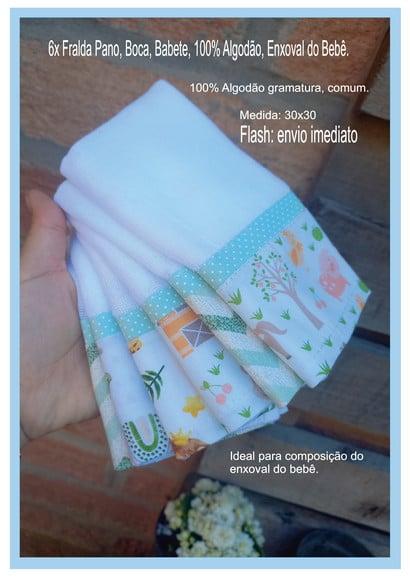6x Fralda Pano, Boca, Babete, 100% Algodão, Enxoval do Bebê.