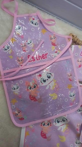 Avental Infantil para Escola, Forrado com Plástico na Frente