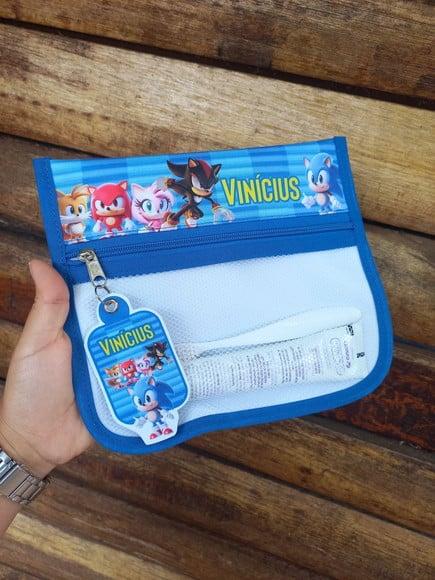 Estojo Higiene Bucal Personalizado Sonic Nome Lista Escolar