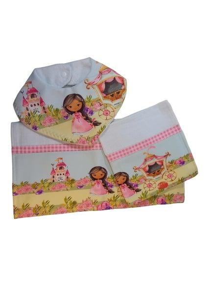 Kit 1 Fralda de Ombro, 1 Fralda Boca 1 Babador 100% Algodão