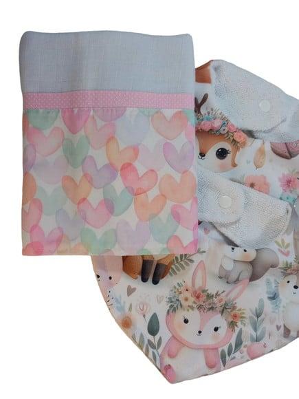 Kit 1 Fralda de Ombro, 2 Babadores 100% Algodão Bebê Paninho