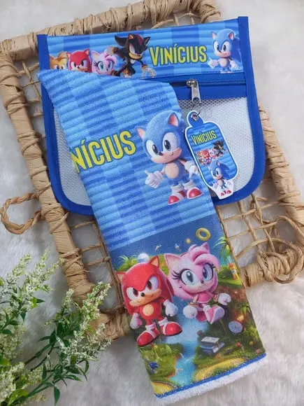 2x Estojo Higiene Bucal Sonic com 2x Toalhinha Personalizada