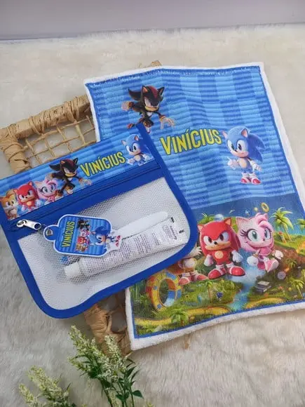 2x Estojo Higiene Bucal Sonic com 2x Toalhinha Personalizada
