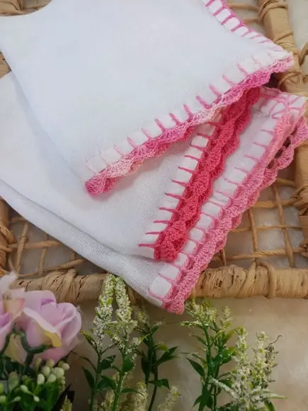 3x Fralda de Boca Crochê 100% Algodão Babita Paninho Bebê