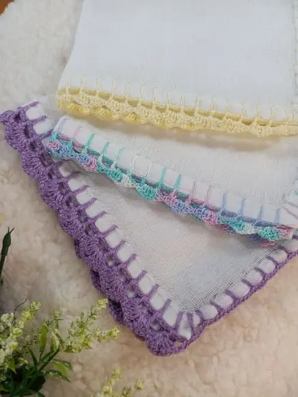 3x Fralda de Boca Crochê 100% Algodão Babita Paninho Bebê