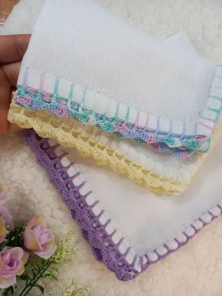 3x Fralda de Boca Crochê 100% Algodão Babita Paninho Bebê