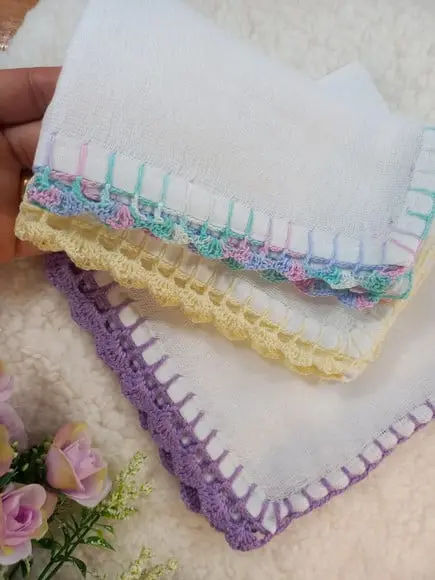 3x Fralda de Boca Crochê 100% Algodão Babita Paninho Bebê