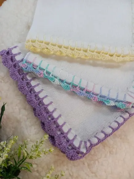 3x Fralda de Boca Crochê 100% Algodão Babita Paninho Bebê