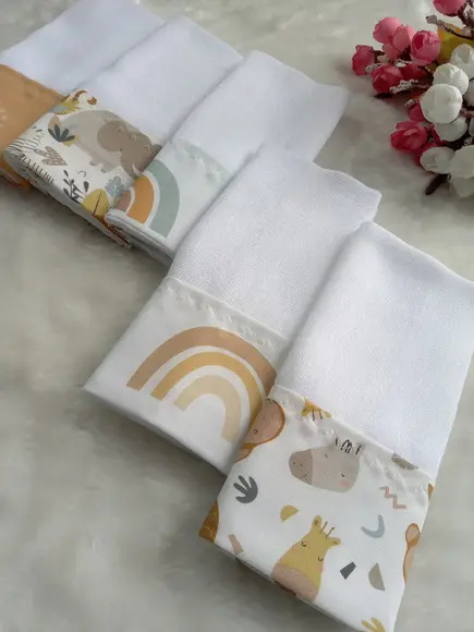 5x Fraldinha Boca Comum, Babete 100% Algodão Enxoval do Bebê