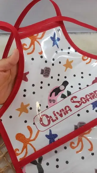 Avental Infantil para Escola, Forrado com Plástico na Frente