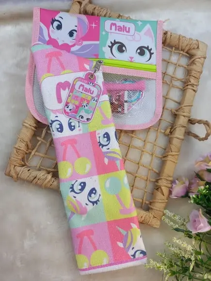 Estojo Higiene Bucal Personalizado Puket Gatinha Toalhinha.