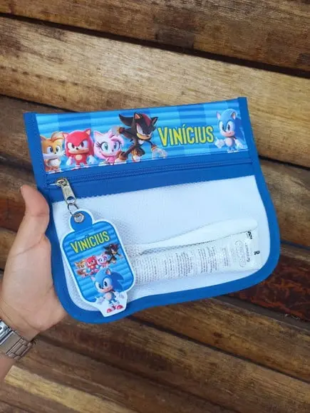 Estojo Higiene Bucal Personalizado Sonic Nome Lista Escolar