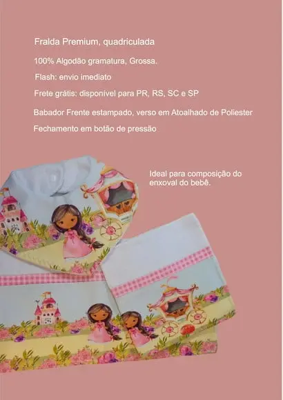 Kit 1 Fralda de Ombro, 1 Fralda Boca 1 Babador 100% Algodão