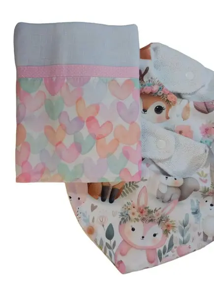 Kit 1 Fralda de Ombro, 2 Babadores 100% Algodão Bebê Paninho