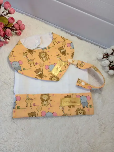 Kit Babador + Fralda de Boca + Prendedor de chupeta