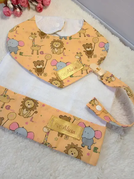 Kit Babador + Fralda de Boca + Prendedor de chupeta