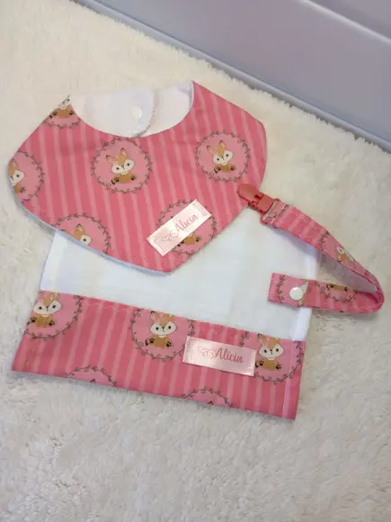 Kit Babador + Fralda de Boca + Prendedor de chupeta