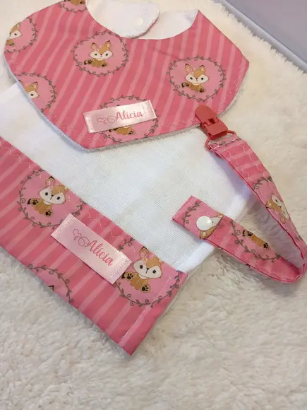 Kit Babador + Fralda de Boca + Prendedor de chupeta