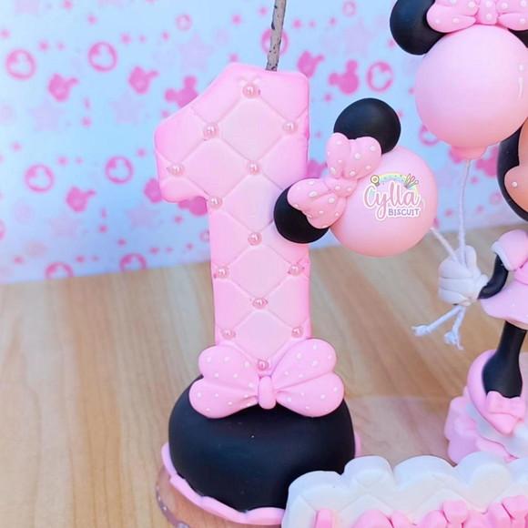 Minnie Rosa Topo de Bolo Biscuit