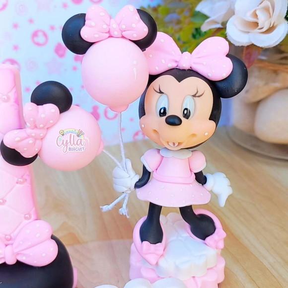 Minnie Rosa Topo de Bolo Biscuit