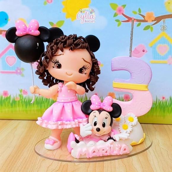 Minnie Rosa Topo de Bolo Biscuit