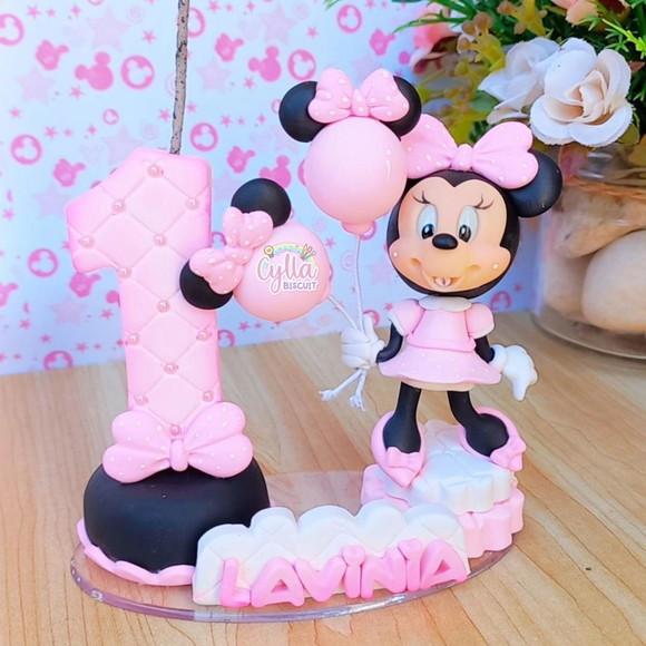 Minnie Rosa Topo de Bolo Biscuit