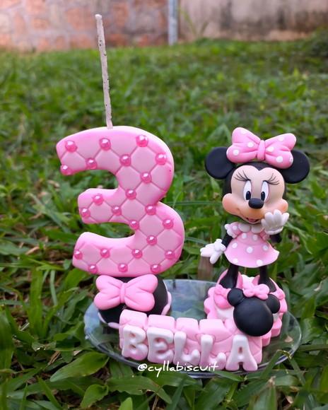 Minnie Rosa Topo de Bolo Biscuit