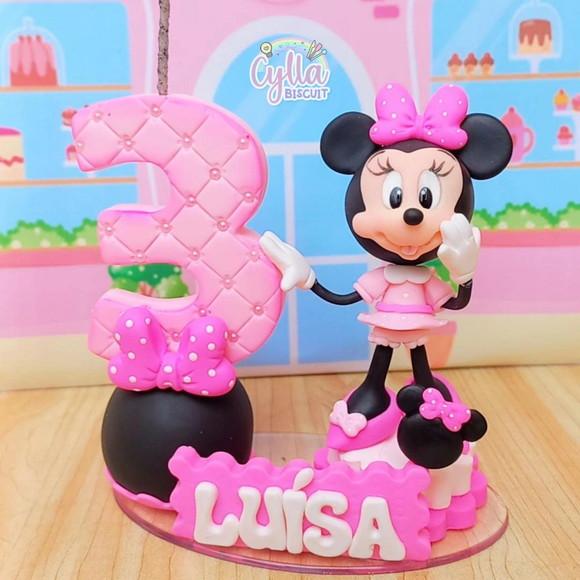 Minnie Rosa Topo de Bolo Biscuit