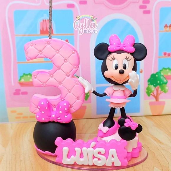 Minnie Rosa Topo de Bolo Biscuit
