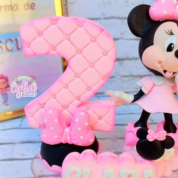 Minnie Rosa Topo de Bolo Biscuit
