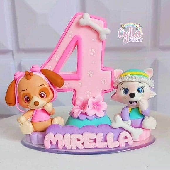 Patrulha Canina Topo de Bolo Biscuit Skye e Everest