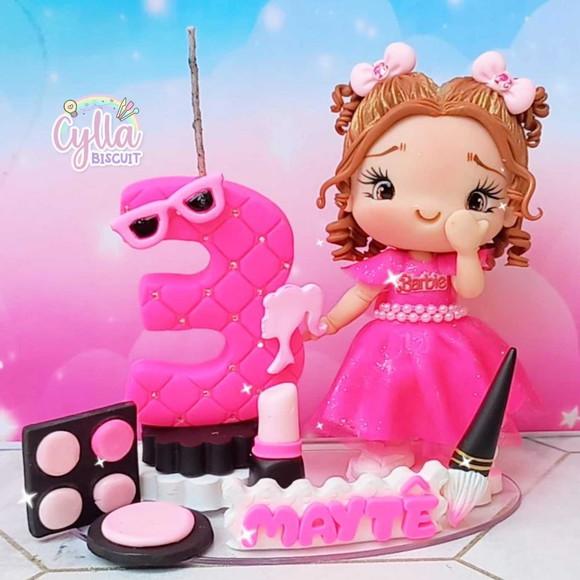 Topo de Bolo Barbie Maquiagem Biscuit