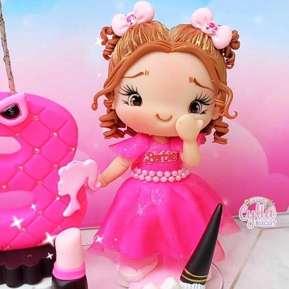Topo de Bolo Barbie Maquiagem Biscuit