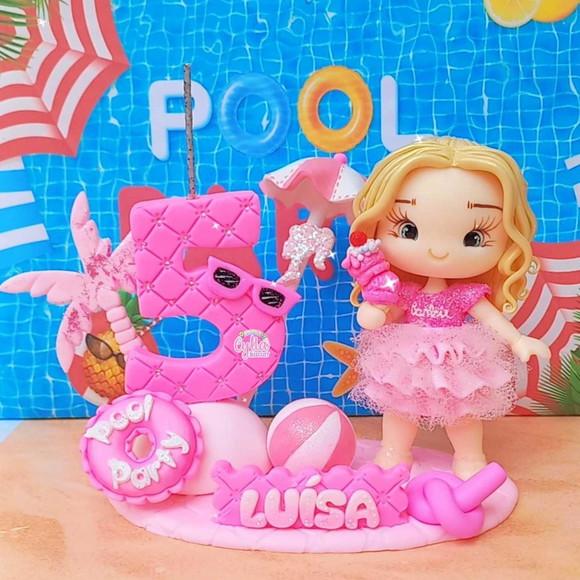 Topo de Bolo Barbie Pool Party Biscuit