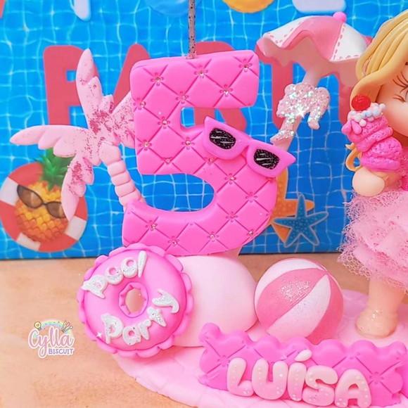 Topo de Bolo Barbie Pool Party Biscuit