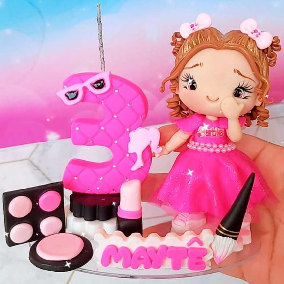 Topo de Bolo Barbie Maquiagem Biscuit