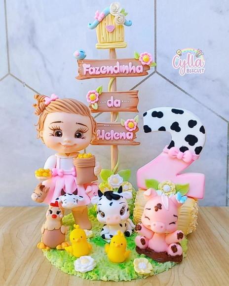 Topo de Bolo Biscuit Fazendinha