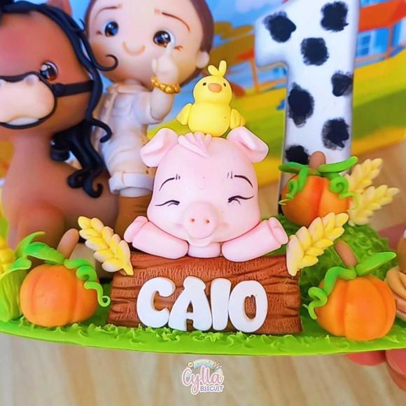 Topo de Bolo Biscuit Fazendinha Menino