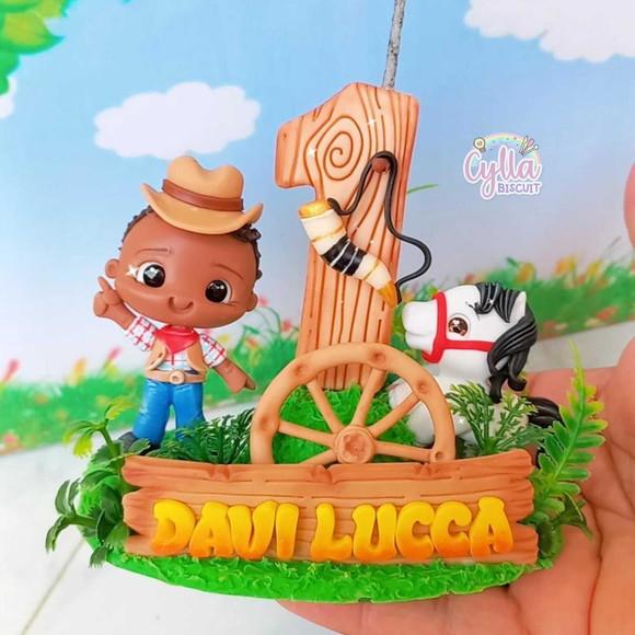 Topo de Bolo Biscuit Fazendinha Menino