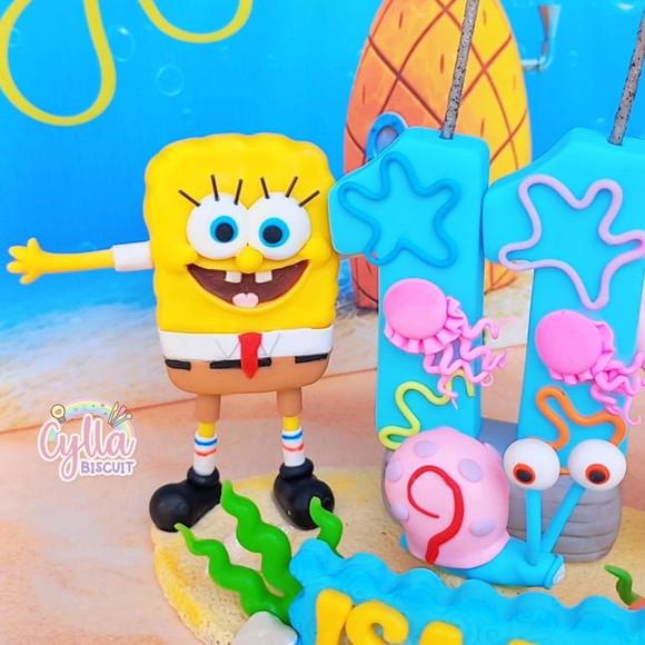 Topo de Bolo Bob Esponja em Biscuit