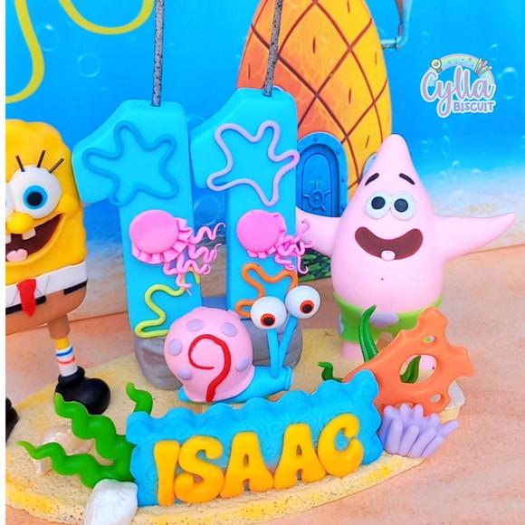 Topo de Bolo Bob Esponja em Biscuit
