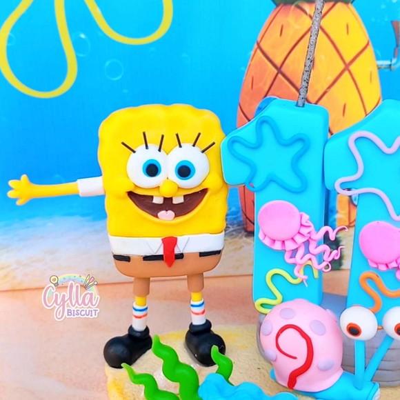 Topo de Bolo Bob Esponja em Biscuit