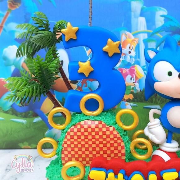 Topo de Bolo Cenário Sonic Biscuit