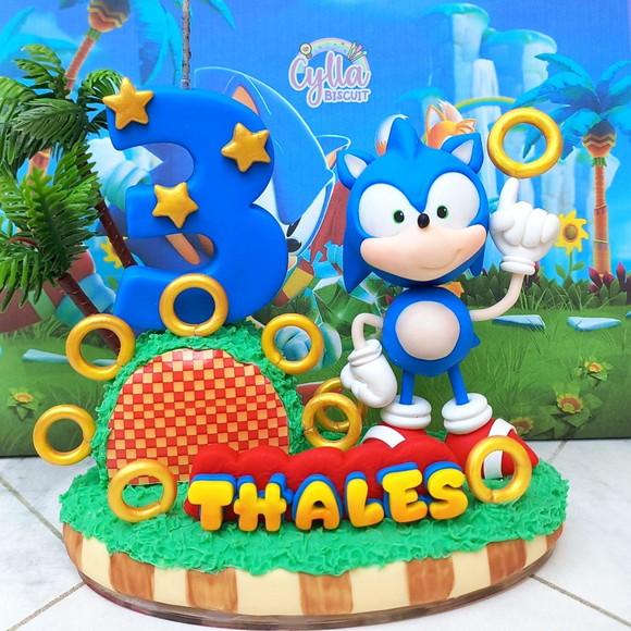 Topo de Bolo Cenário Sonic Biscuit